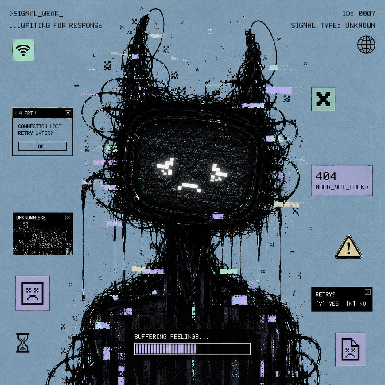 Blue-grey cryptid waiting for a response that never comes